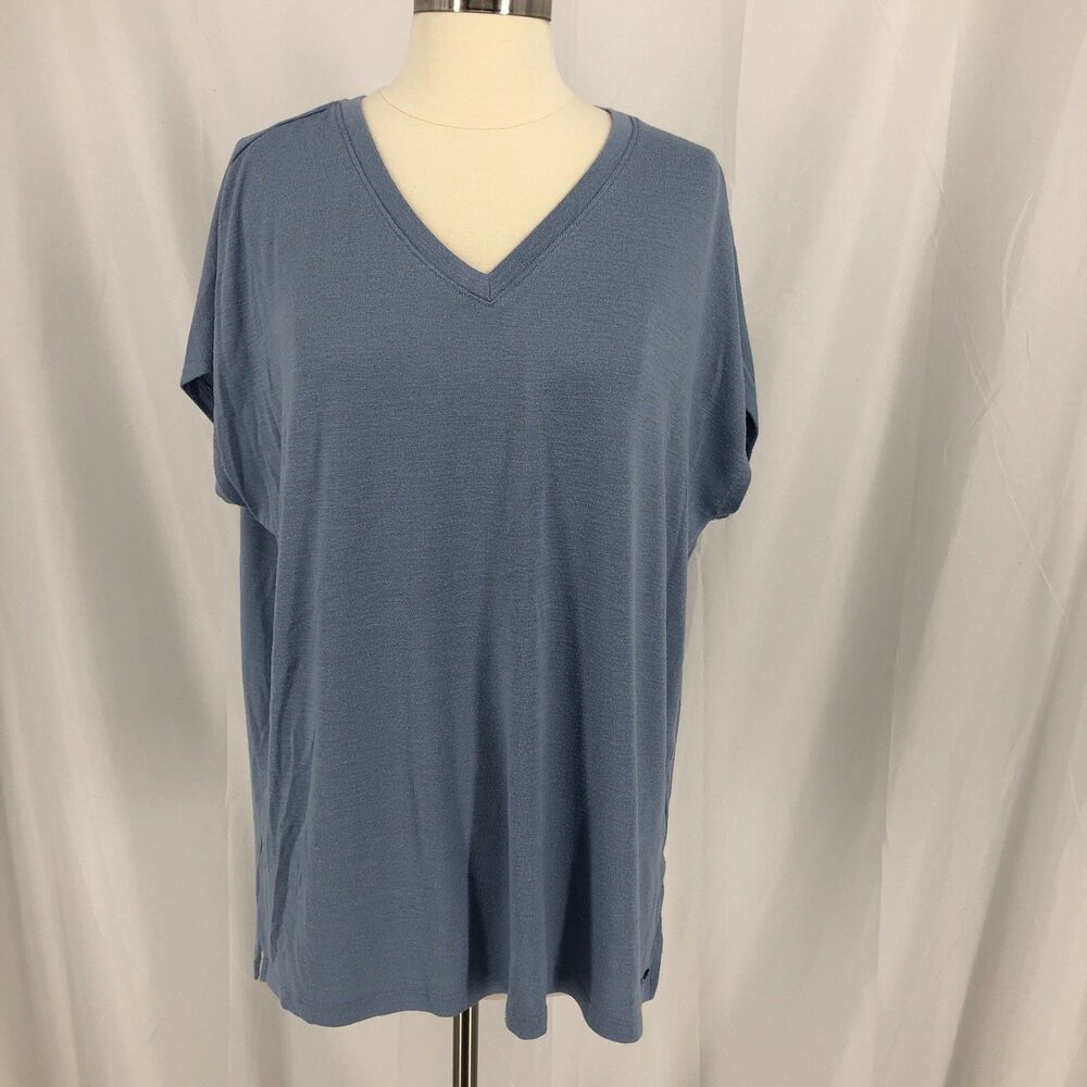 Orvis Women XL Blue V-Neck T-Shirt Classic Collection High-Low